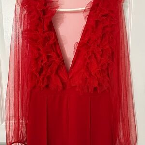 Elegant Red Ruffled Jumpsuit